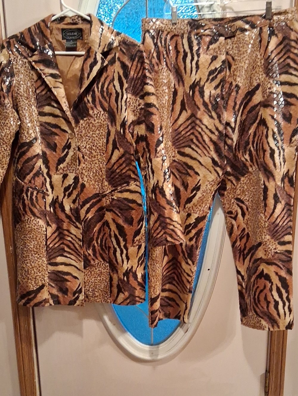 Celine Brown Tiger Hexagon Animal Print Blazer and Pants